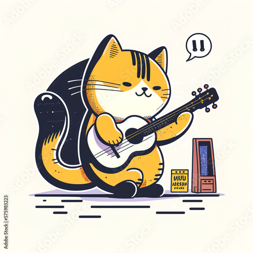 Cute cat plays the guitar, generative AI. photo