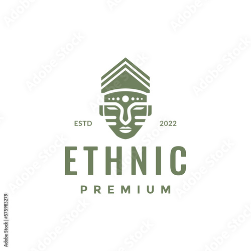 mask tribe culture wood ethnic traditional logo design vector