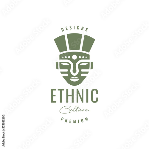 mask tribe culture wood ethnic traditional vintage logo design vector