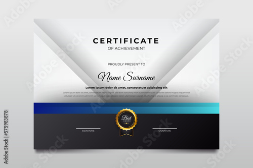 Blue and black color certificate template design. suit for student employee winner and much more Premium Vector