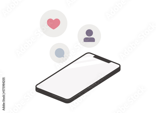 スマホアイコン いいね コメント フォロワー アイソメトリック ベクターイラスト