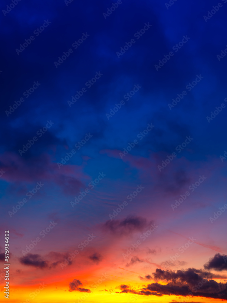 Sky with clouds during sunset. Sky gradient. Clouds and blue sky. A high-resolution photograph. Panoramic photo for design and background.