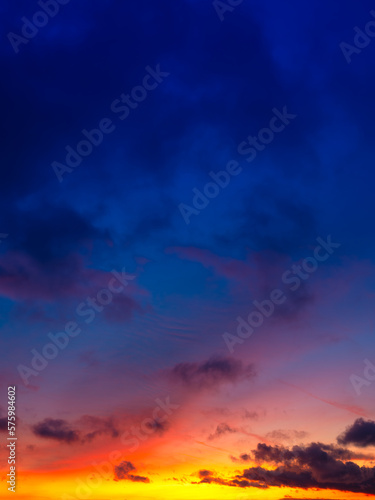 Sky with clouds during sunset. Sky gradient. Clouds and blue sky. A high-resolution photograph. Panoramic photo for design and background.