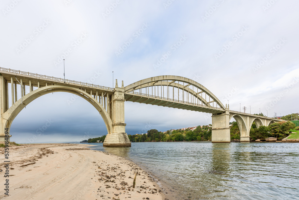 Ponte do Pedrido built between 1939-1942 links Bergondo and Paderne municipalities over the Betanzos estuary in Galicia Spain