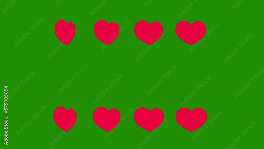 On the green screen, The upper and lower hearts rotate 360 degrees. Hearts rotate with key colors. Women's day, Valentine's Day, and Wedding day heart animation. Key color, Chroma key. On the green screen, The upper and lower hearts rotate 360 degrees. Hearts rotate with key colors. Women's day, Valentine's Day, and Wedding day heart animation. Key color, Chroma key.