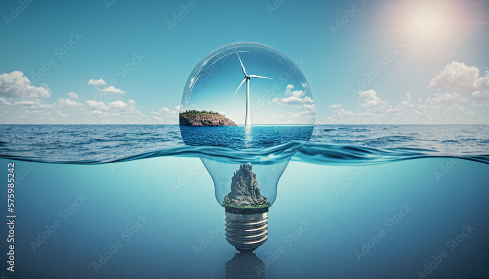 light bulb with a wind turbine inside. water energy concept, Concept of ...