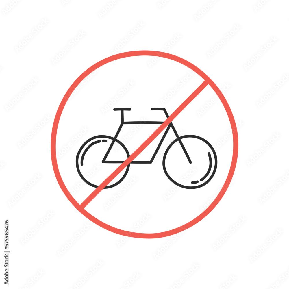 Cycling prohibited icon. Banner prohibition, stop and forbidden, not allowed. Hand drawing design style. Vector. Cycling prohibited icon. Banner prohibition, stop and forbidden, not allowed. Hand drawing design style. Vector.