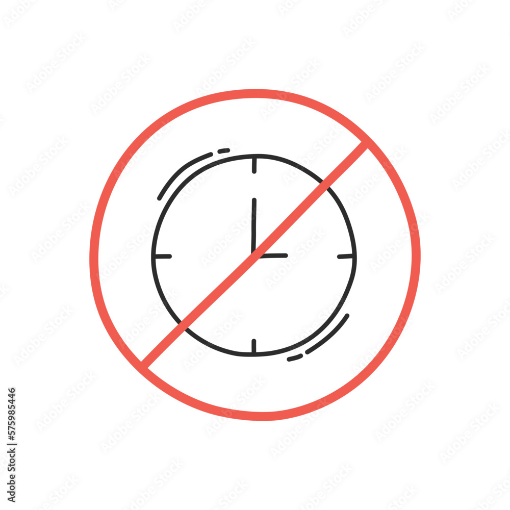 No time icon. Time forbidden. Hand drawing design style. Vector. No time icon. Time forbidden. Hand drawing design style. Vector.