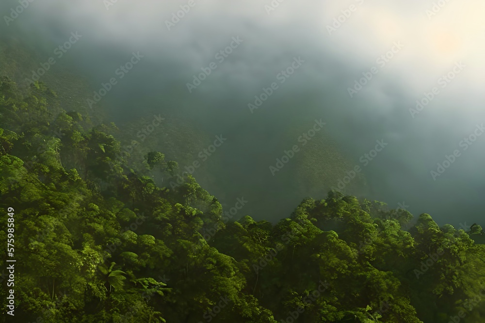 Misty morning in the mountains full of fog over the Jungle/Forest. Generative AI Misty morning in the mountains full of fog over the Jungle/Forest. Generative AI