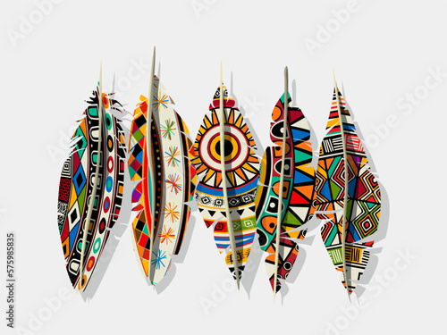 American Indian decorated feathers