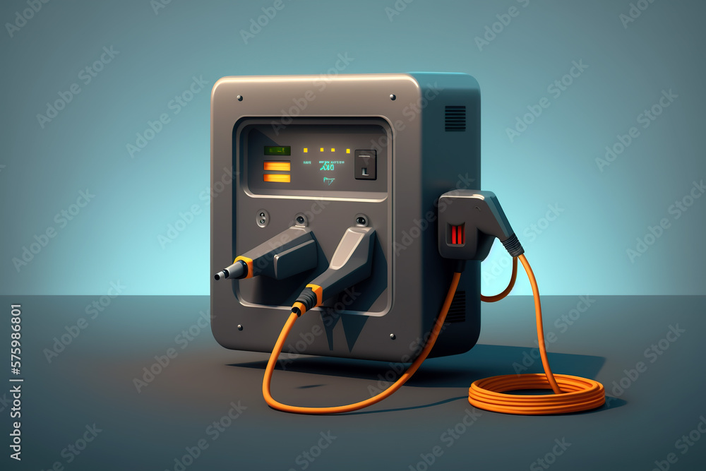 EV charging station for electric car in concept of green. An electric car is the environmental protection solution of the future. AI generated illustration. EV charging station for electric car in concept of green. An electric car is the environmental protection solution of the future. AI generated illustration.