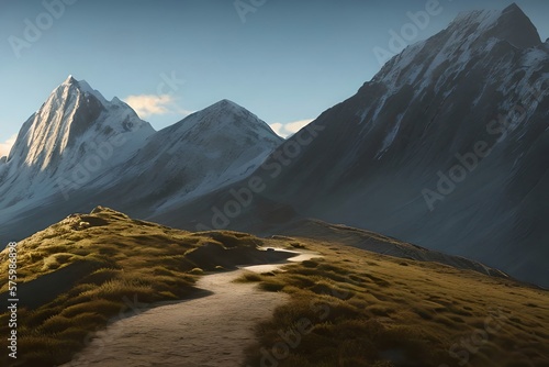 Path to mountain top  illustration. Generative AI