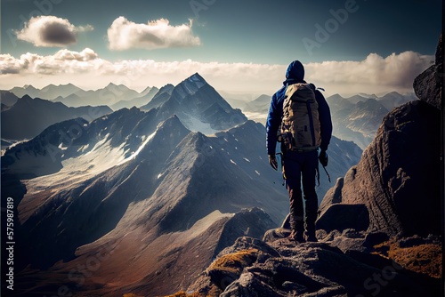 Hiker on a mountain ridge (Ai generated)