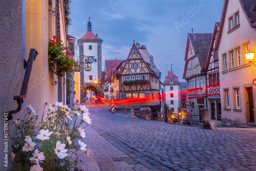 Obraz na płótnie Rothenburg ob der Tauber at sunrise, Historical Franconia in Bavaria, Germany w salonie