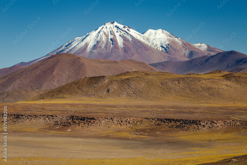 Atacama Desert dramatic volcanic landscape at Sunset, Chile, South America