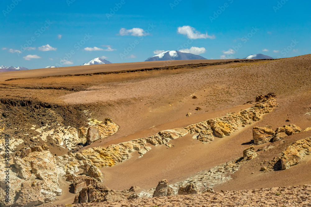 Atacama Desert dramatic volcanic landscape at Sunset, Chile, South America