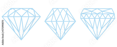Set of diamonds in flat style. Linear outline icon. Various forms of diamond cutting. Jewelry logo design.Gemstone, logo illustration.