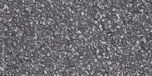 Black asphalt realistic texture. Gray tarmac background. Dark road surface pattern. Stone 3d detailed grainy wall horizontal banner. Rock floor close up. Bitumen top view, vector banner