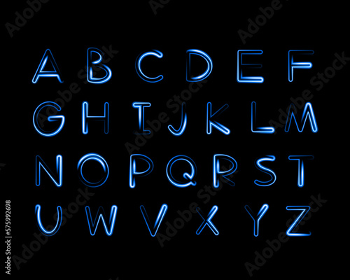 Vector isolated illustration of English alphabet with neon effect.
