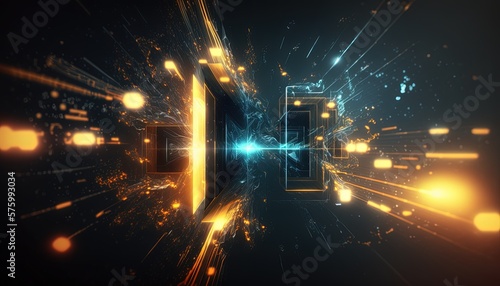 galaxy space and technology theme with motion light trail, abstract background, Generative Ai