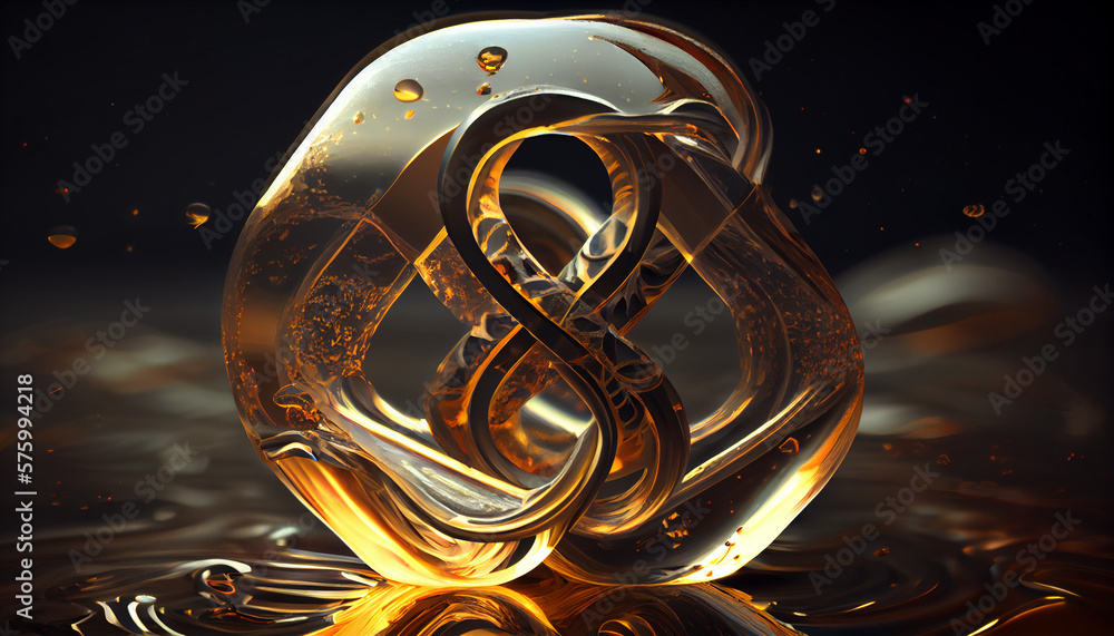 3D illustration of Endless John Wallis's Infinity symbol in gold - mathematical, the physical, and the metaphysical icon representing unlimited, endless, and boundless sign. Generative AI.