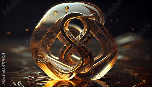 3D illustration of Endless John Wallis's Infinity symbol in gold - mathematical, the physical, and the metaphysical icon representing unlimited, endless, and boundless sign. Generative AI.