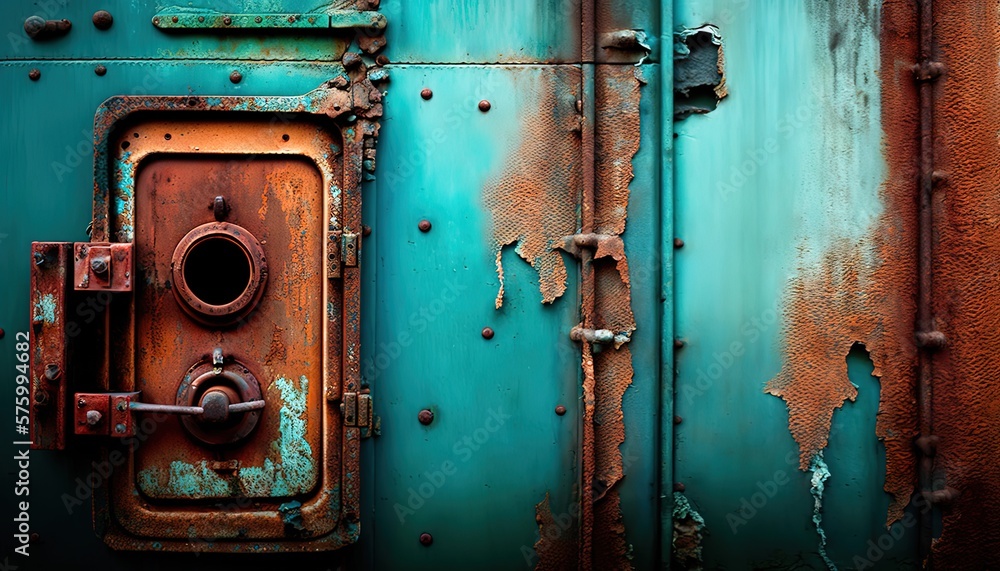 rusted metal door of old container, idea for abstract background , Generative Ai	
