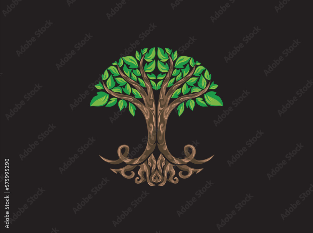 mangroves tree logo on black background, decorative hand drawing art mangroves tree logo on black background, decorative hand drawing art