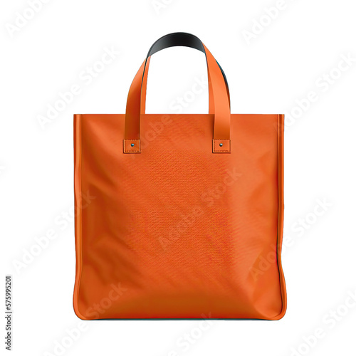 Orange shopping bag identity mock-up item template transparent background. Mockup orange tote bag fabric for shopping, mock up canvas bag.