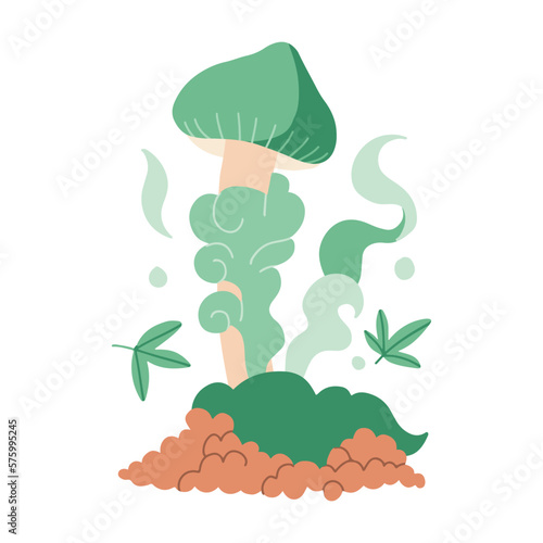 Organic cannabis and hallucinogenic mushroom isolated concept. Hand drawn flat vector illustration