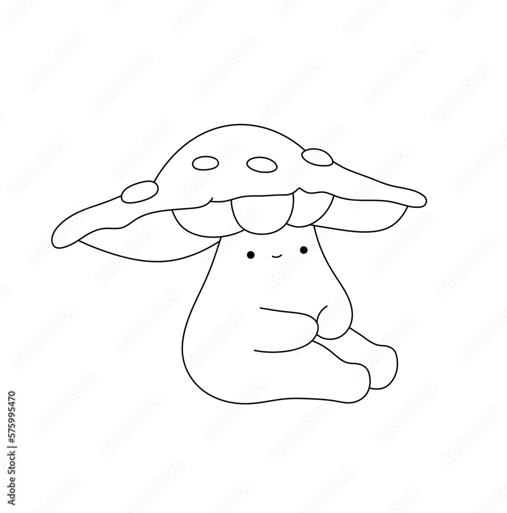 Vector isolated one cute cartoon fly agaric mushroom cartoon comics character with arms and legs and face colorless black and white contour line easy drawing Vector isolated one cute cartoon fly agaric mushroom cartoon comics character with arms and legs and face colorless black and white contour line easy drawing