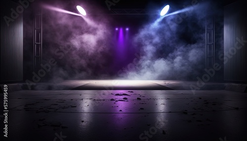 pink purple  spotlights shine on stage floor in dark room  idea for background  backdrop  mock up  Generative Ai  