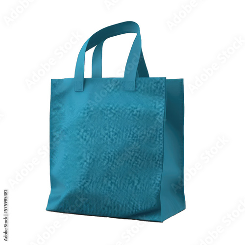 Blue shopping bag identity mock-up item template transparent background. Mockup blue tote bag fabric for shopping, mock up canvas bag.