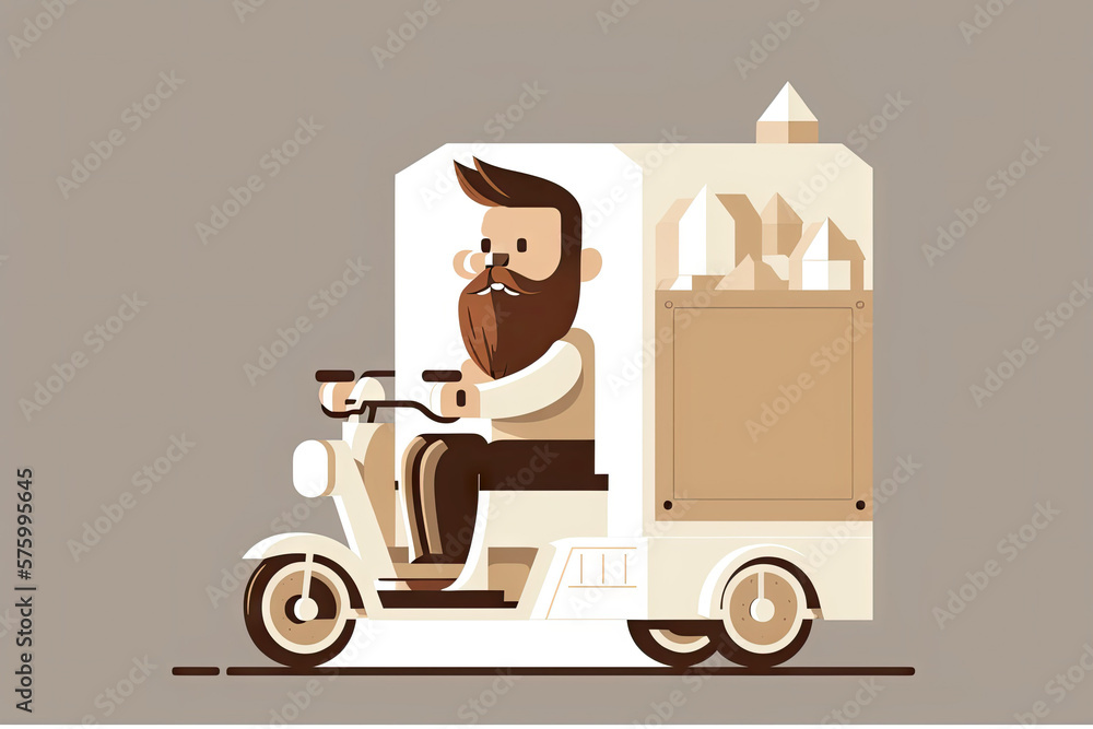Man riding a cargo bike - illustration created with Generative AI technology