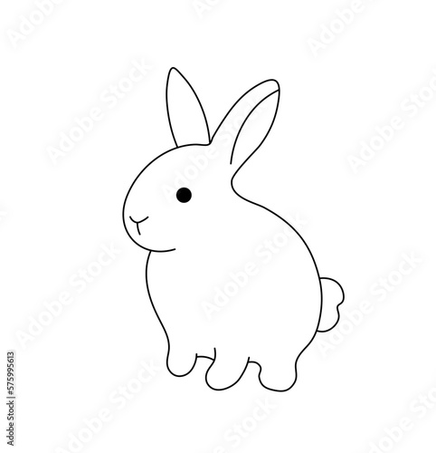 Vector isolated one single cute cartoon lil tiny rabbit hare bunny colorless black and white contour line easy drawing