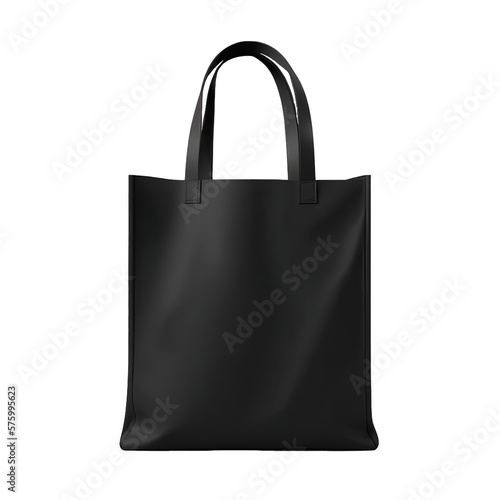 Black shopping bags identity mock-up item template transparent background. Mockup black tote bag fabric for shopping, canvas bag.