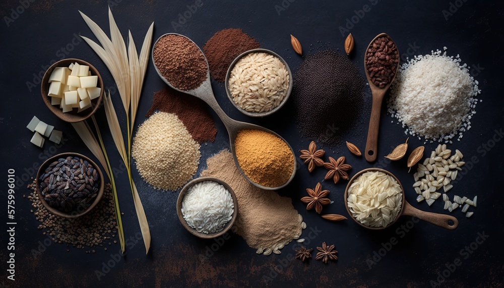 healthy rice and spice in bowl on wooden table, Generative Ai healthy rice and spice in bowl on wooden table, Generative Ai