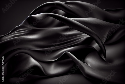 Abstract background close up smooth fabric black. Generative AI