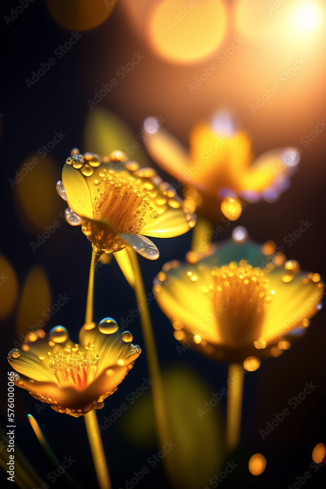 Beautiful yellow flowers with blur bokeh background. Generative AI Beautiful yellow flowers with blur bokeh background. Generative AI