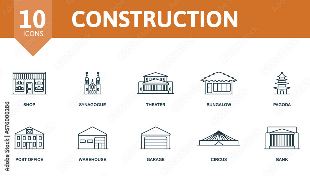Construction icon set. Monochrome simple Construction icon collection ...