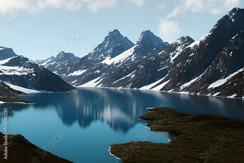 Beautiful mountain and lake. Generative AI