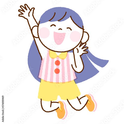 ジャンプする子供のイラスト　呼びかける女の子