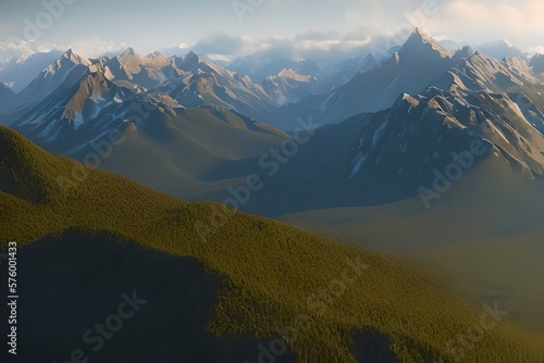 Forest Mountain Range Scene. Generative AI