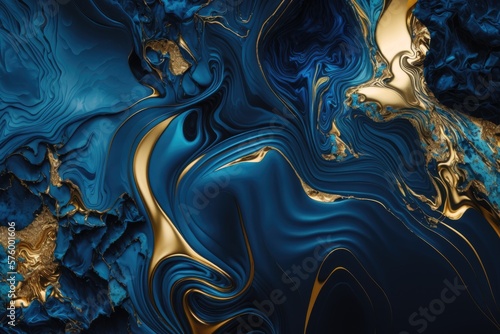 Luxury blue and metallic gold marble background. Generative Ai