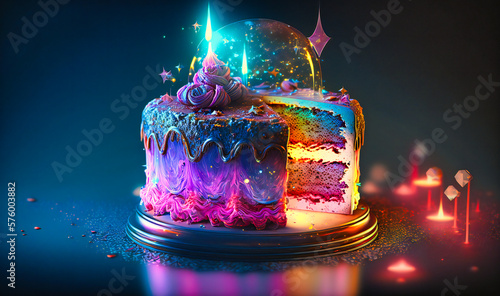 A scrumptious birthday cake, generously covered in sweet frosting and festive decorations, beckons to be savored