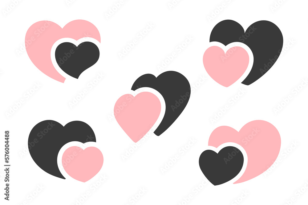 Set of black and pink hearts illustration isolated on white background. Vector illustration Set of black and pink hearts illustration isolated on white background. Vector illustration