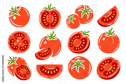 Red tomatoes collection isolated on white background. Vector illustration