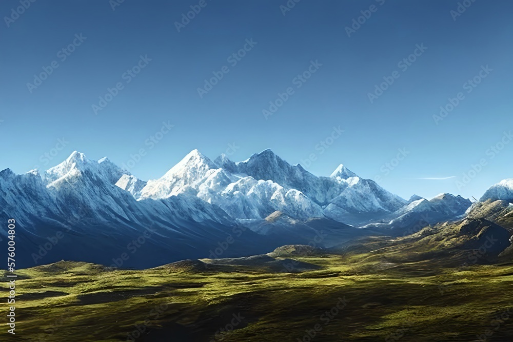 Poster template with wild mountains landscape. Design element for banner, flyer, card. Generative AI