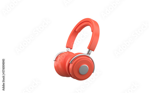 Headphones wireless bright red with silver elements realistic 3d rendering, side view