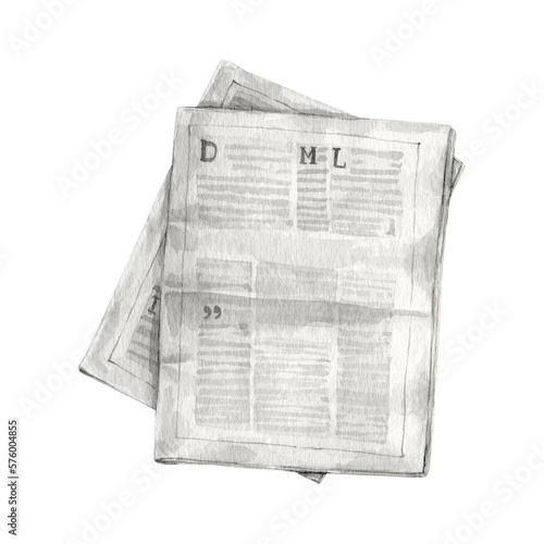 Watercolor illustration of newspaper layout clip art.